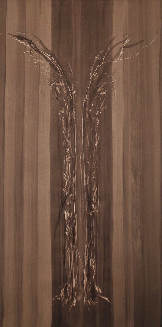 S012 - Brou de noix sur papier, 35cm x 65cm
